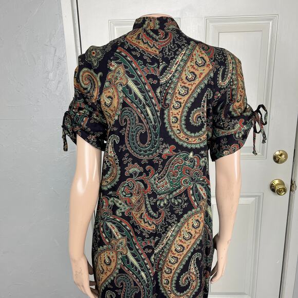 Vintage 70s Dress Floral Handmade Paisley Cotton Ruched sleeves Button O8 - Picture 6 of 7